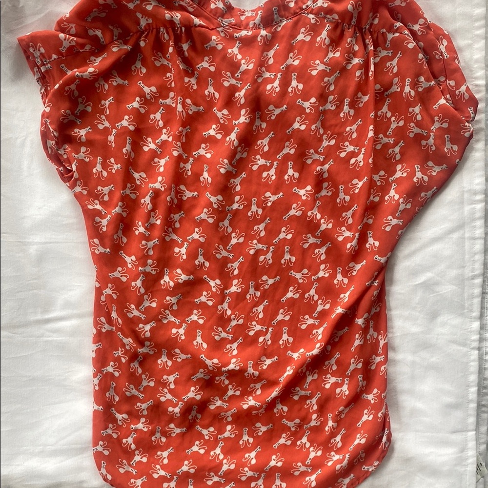 Pleione Red Blouse with White Rabbit Print - Picture 5 of 6
